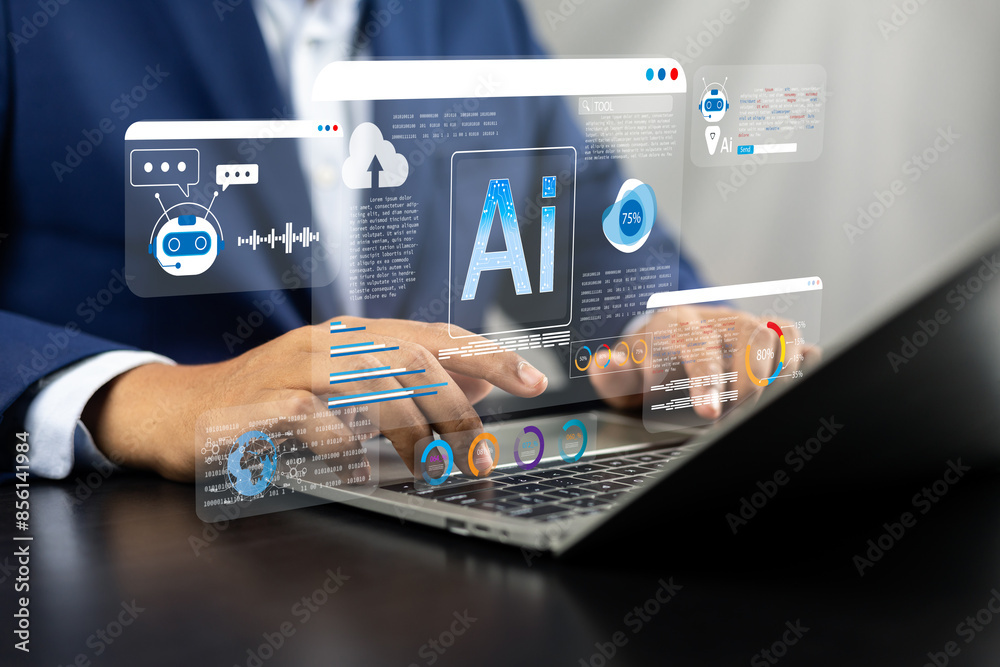 Leinwandbilder businessman use artificial intelligence ai technology for enhanced work efficiency data analysis and