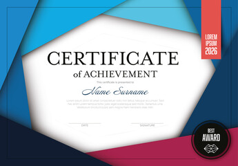 Multipurpose horizontal diploma certificate template made from blue and red color blocks