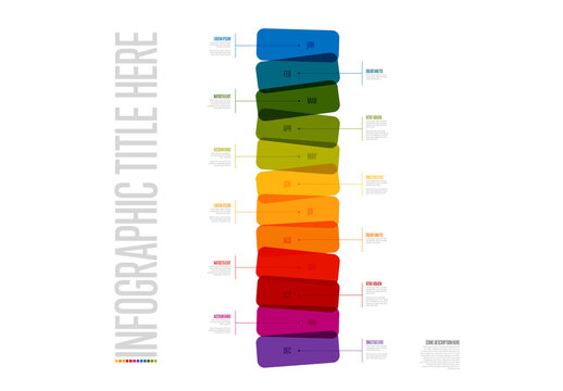Full year timeline template with month names and rainbow color rectangle blocks