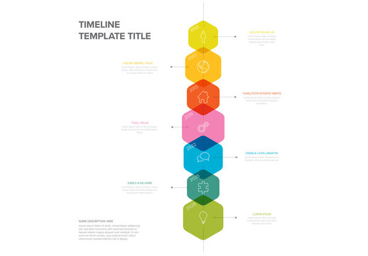 Rainbow color vertical hexagons on the time line - multipurpose infographic timeline template