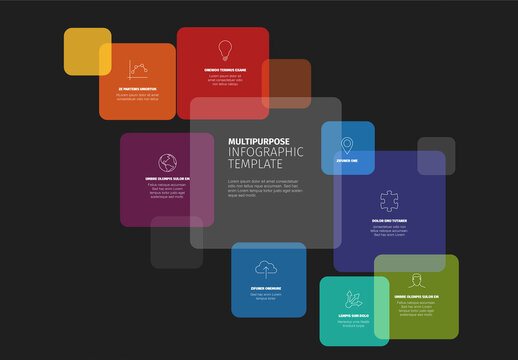 Multipurpose Content squares infographic templates with some content squares on dark background