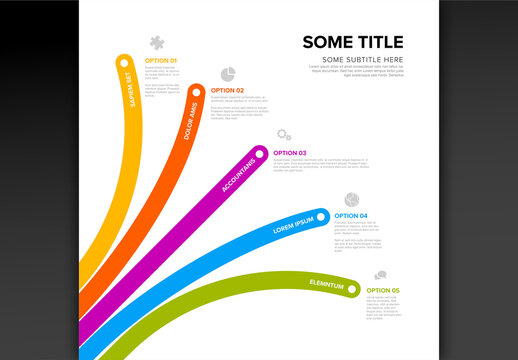 Diagonal  Infographics template with various diversity options numbers icons and descriptions on color lines