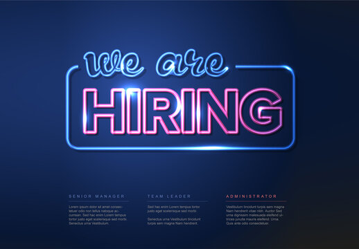 Company hiring new people flyer with night neon text effect
