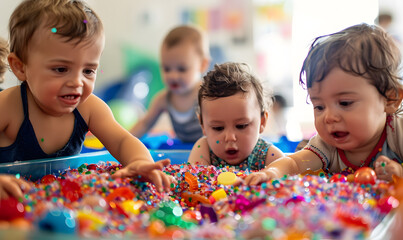 Fototapeta premium toddler or baby doing activities happily and having fun.