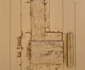 An old wooden barn wall, weathered and rustic, tells a story of time with its aged, textured planks, offering a charming, nostalgic glimpse into rural history.
