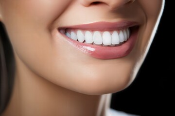 Fototapeta premium Close-up on perfect smile, post-dental treatment, reflective mirror, crisp lighting