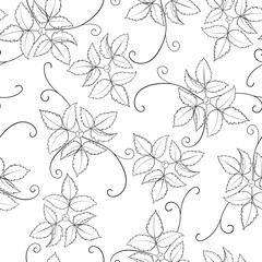 Fototapeta premium Seamless Pattern With Line Drawn Plant Elements