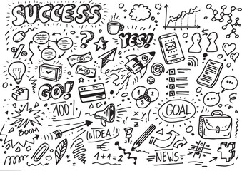 Hand drawn success doodles, vector elements on white background