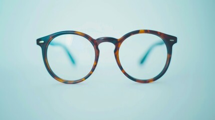 Stylish unisex tortoiseshell eyeglasses on white background Optical store sale photo