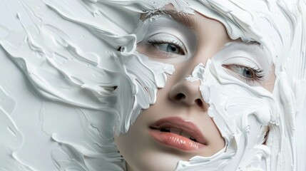 Woman's Face Covered in White Cream