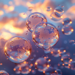 Flying vibrant soap bubbles.