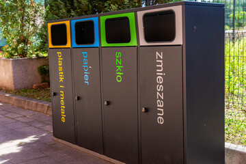 Recycling Bins for Plastic, Paper, Glass, and Mixed Waste in a European City