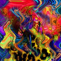 Combination textile collage pattern of wave and lines colored leopard snake tiger textures

