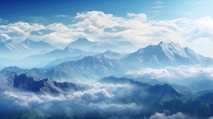 Fototapeta premium Mountain landscape with clouds and blue sky, natural background