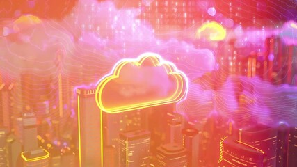 Working Data cloud animation Servers and Supercomputers with Cloud Storage. Internet Artificial intelligence. Technology web animated 4k background.