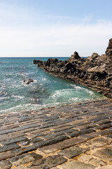 Bude Cornwall Uk . Beautiful landscape by the Atlantic Ocean on a sunny day.