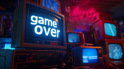 Retro gaming setup with game over screen