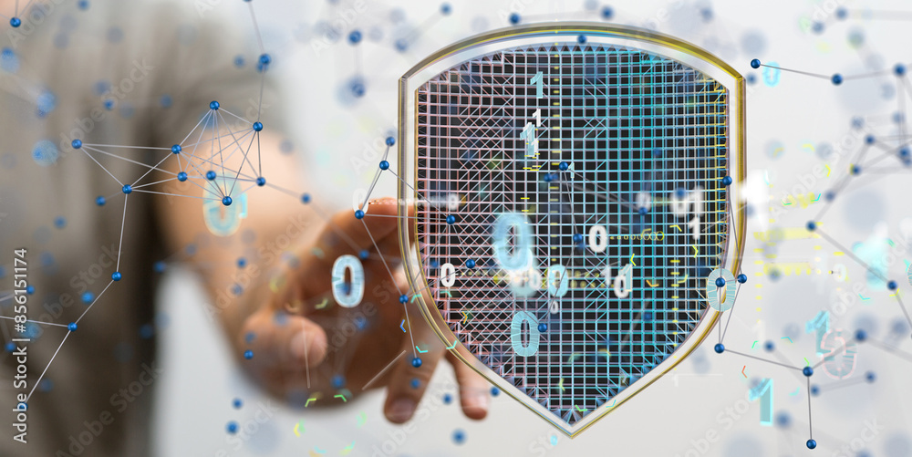 Poster cybersecurity and information or network protection 3d