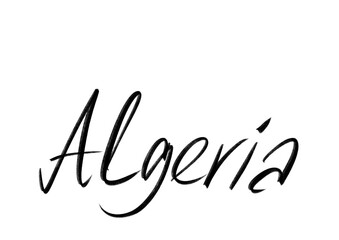 Obraz premium Algeria handwritten inscription. Algeria country name hand drawn lettering isolated on white background. Calligraphic element for your design. Vector illustration.