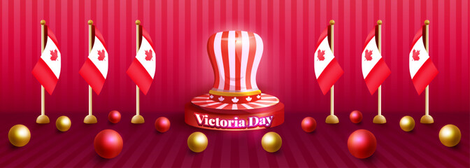 1 july victoria day celebration cartoon hat on realistic podium illustration premium vector