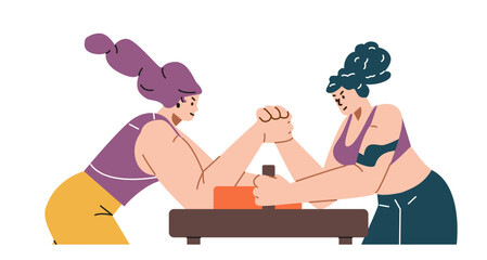 An vector illustration of a tense arm wrestling match between strong athletic female rivals