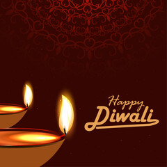 Happy diwali decorative oil lamp festival celebration card background vector.