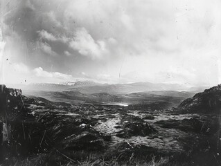 Fototapeta premium old photograph of a landscape in black and white in high resolution and quality