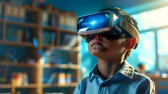 A boy is immersed in a virtual reality experience