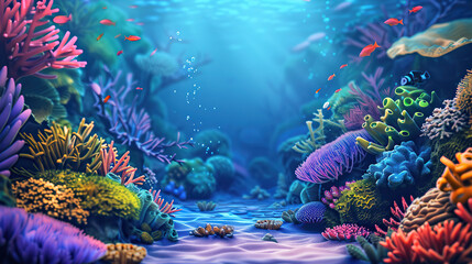 Obraz premium Coral Reef with Colorful Fishes in the Blue Sea