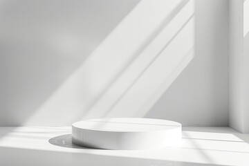 Fototapeta premium Empty white round podium with rays of light. AI generative