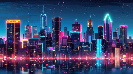 Obraz premium I can imagine an image of a city skyline at night, featuring urban lights, skyscrapers, and a glowing cityscape