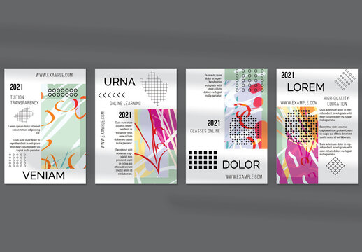 Flyer Layout with Geometric Shapes and Abstract Bright Rectangle on White