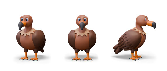 Color vulture in 3D style. Large bird, view from different sides