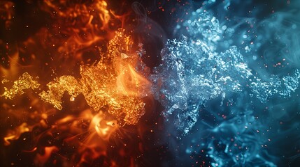 Abstract red fire versus blue ice. The concept of heat and cold.
