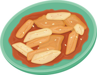 Illustration of Tteokbokki, Korean Spicy Rice Cake