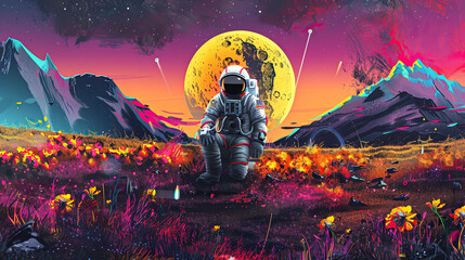 Astronaut in colorful space