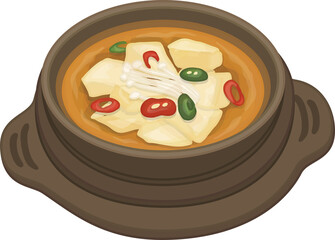 Illustration of Doenjang Jjigae, Korean Soybean Paste Stew