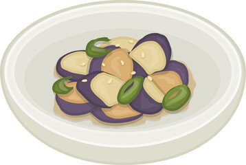 Illustration of Gaji Bokkeum, Korean Stir Fried Eggplant