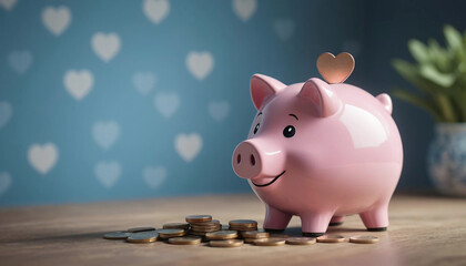 Cochon tirelire rose sur le plancher