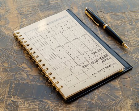 High quality image of calendar page, pen, and compact pocket planner for efficient organization