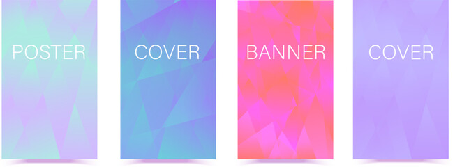 Set of modern polygonal covers Abstract vector posters with geometric pattern Trendy multicolored templates for ads, announcements, presentations A collection of colorful postcards for your business