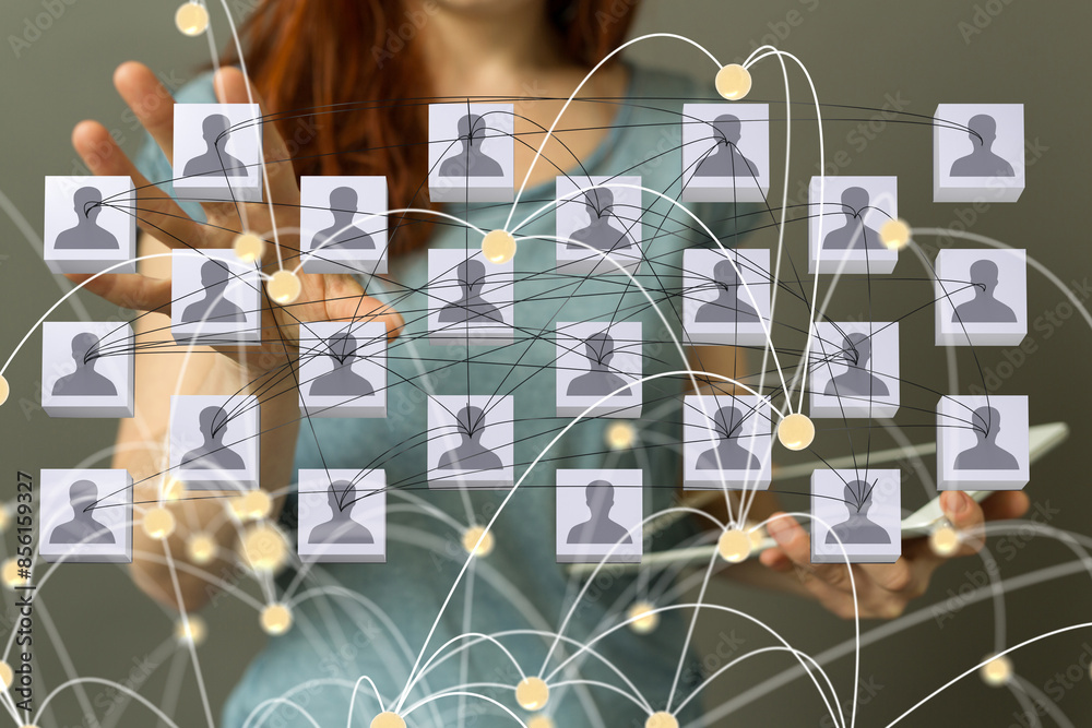 Poster Global network. Blockchain. 3D illustration. Neural networks and artificial intelligence. Abstract