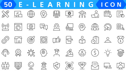 Online education icon set. Containing video tuition, e-learning, online course, audio course, educational website and digital education icons. Solid icon collection.