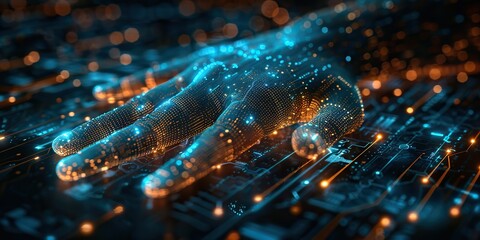 concept of cyber security with moderns of hand prints in futuristic style.illustration