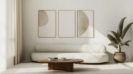 Art Home. Contemporary Interior with white sofa and paintings