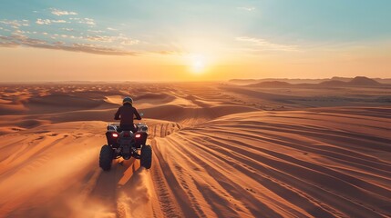 person drive atv vehicle on offroad track, extreme sport activities theme, in the desert, created...