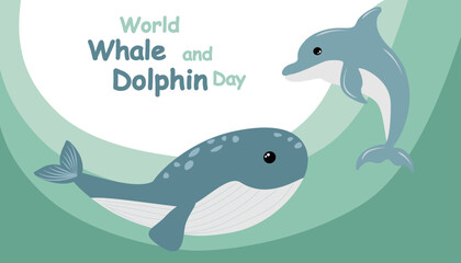 World Whale and Dolphin Day. Template for background, banner, card, poster with text. Vector illustration.