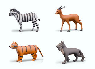 Set of herbivorous and carnivorous animals on white background