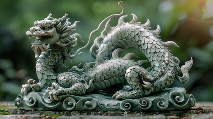 Green Dragon Statue on Cloud Base