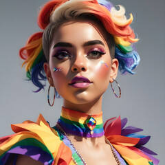 Fototapeta premium Una chica genial luciendo un outfit de alta moda para el pride